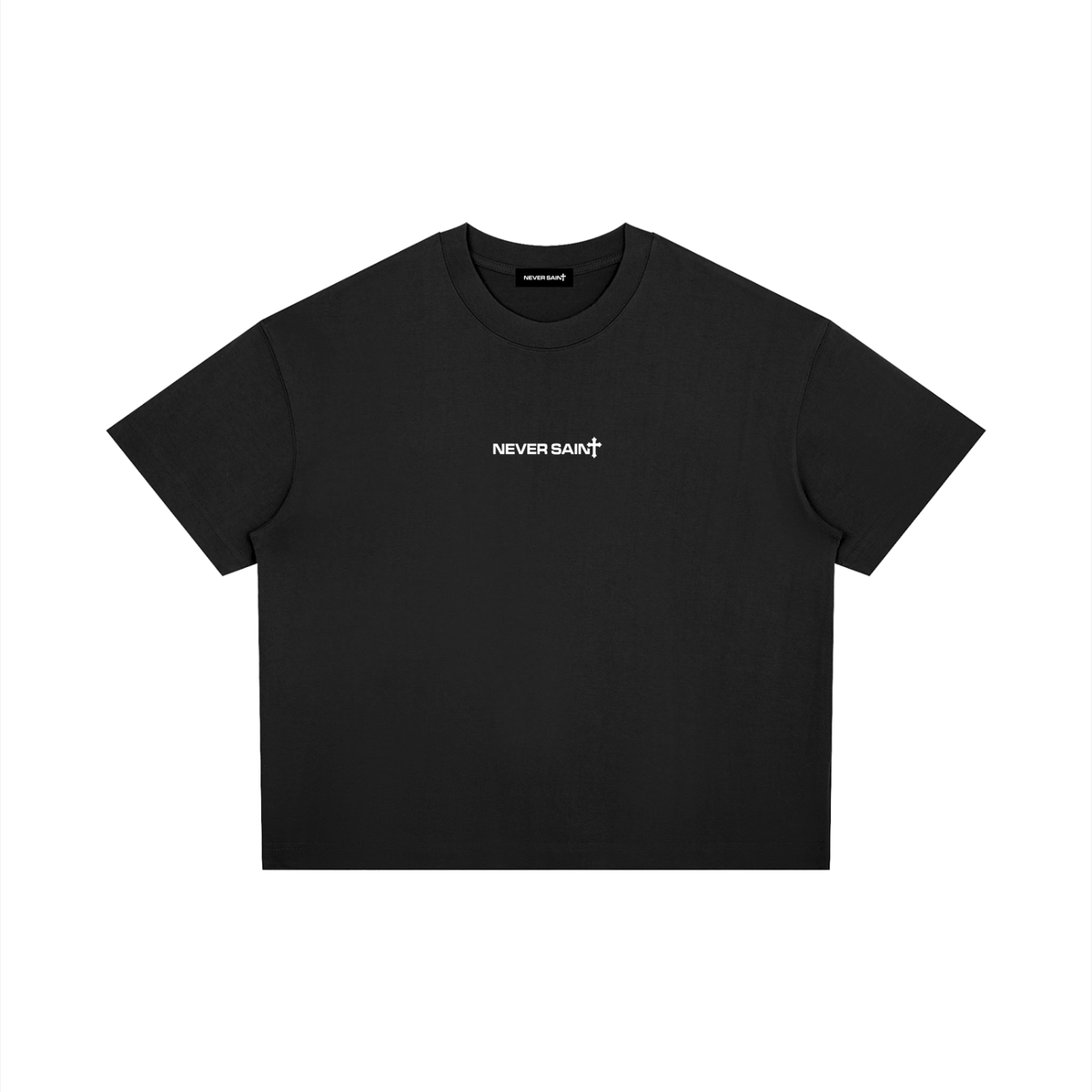 "NEVER SAINT" Unisex Boxy-Cropped T-Shirt