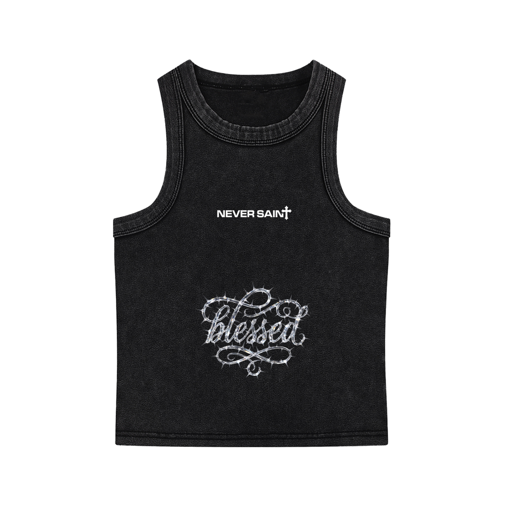 "BLESSED" Snow Washed Tank Top